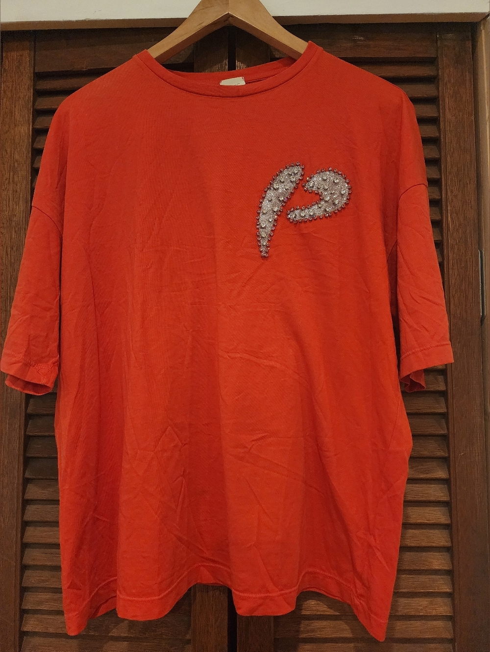 Pinko Women's Bright Orange Embellished Short Sleeve Tee